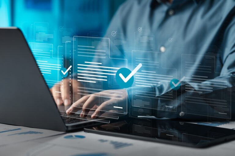 Businessman,Doing,Online,Survey,To,Fill,Out,Digital,Document,Form