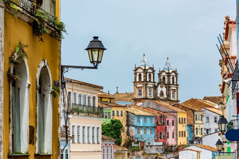 Colorful,Historical,Colonial,Houses,Facades,And,Antique,Church,Tower,In