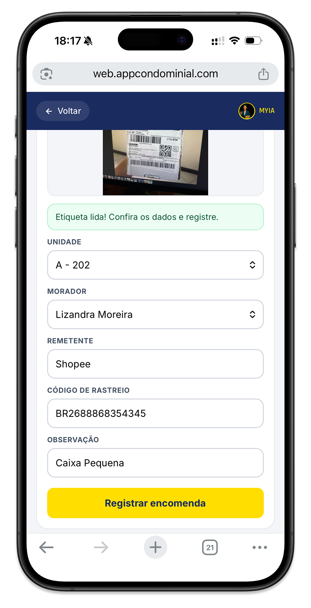 Confirmação do registro