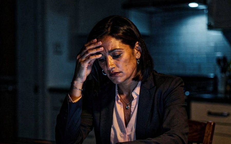 Síndica recebendo mensagens de moradores à noite
